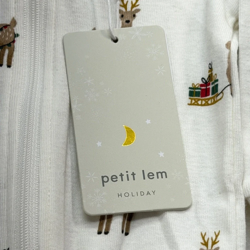 Petit Lem Holiday Reindeer 2-Way Zip Footed Sleeper Unisex 3M Off White